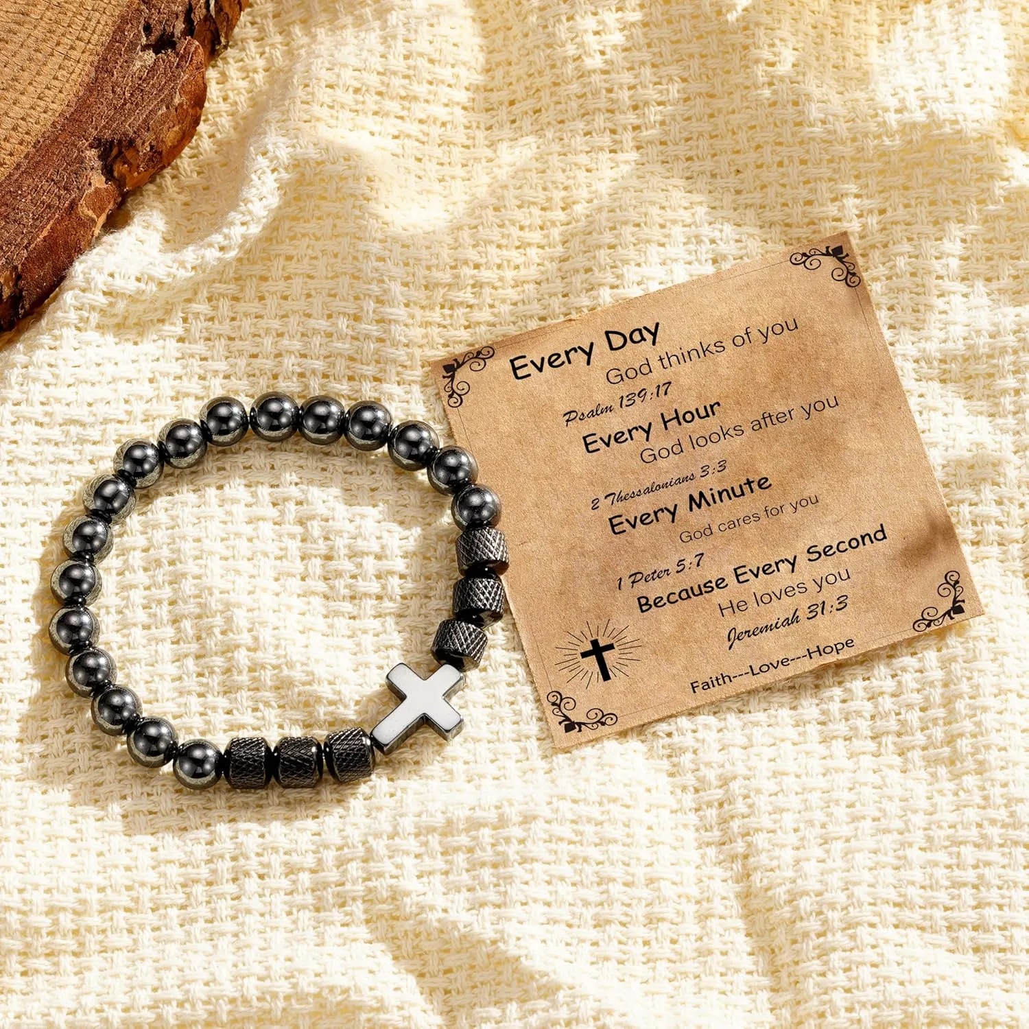 P. BLAKE Cross Bracelet Gifts for Men Father Dad Husband Grandpa Brother Father's Day Birthday Graduation Anniversary Christmas Christian Obsidian Beads Bracelet Gifts for Men Teen Boys