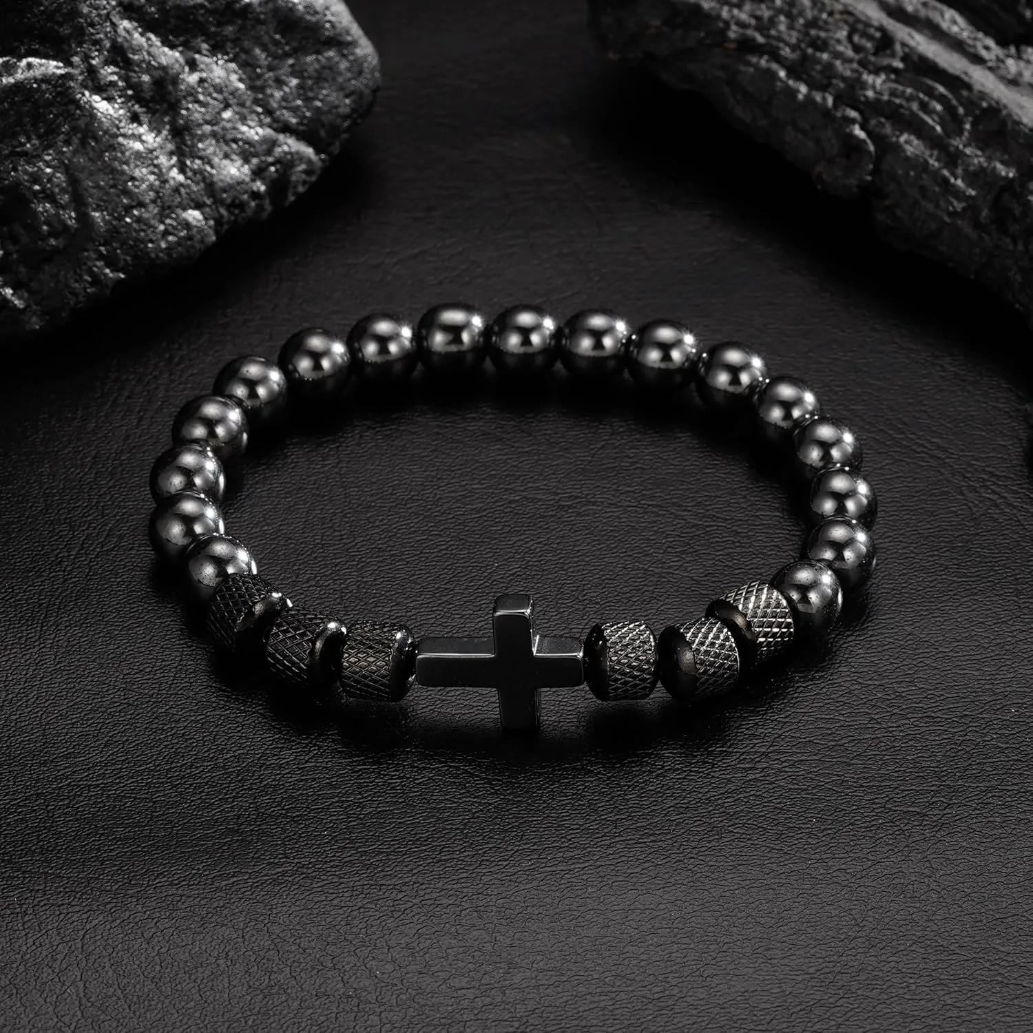 P. BLAKE Cross Bracelet Gifts for Men Father Dad Husband Grandpa Brother Father's Day Birthday Graduation Anniversary Christmas Christian Obsidian Beads Bracelet Gifts for Men Teen Boys