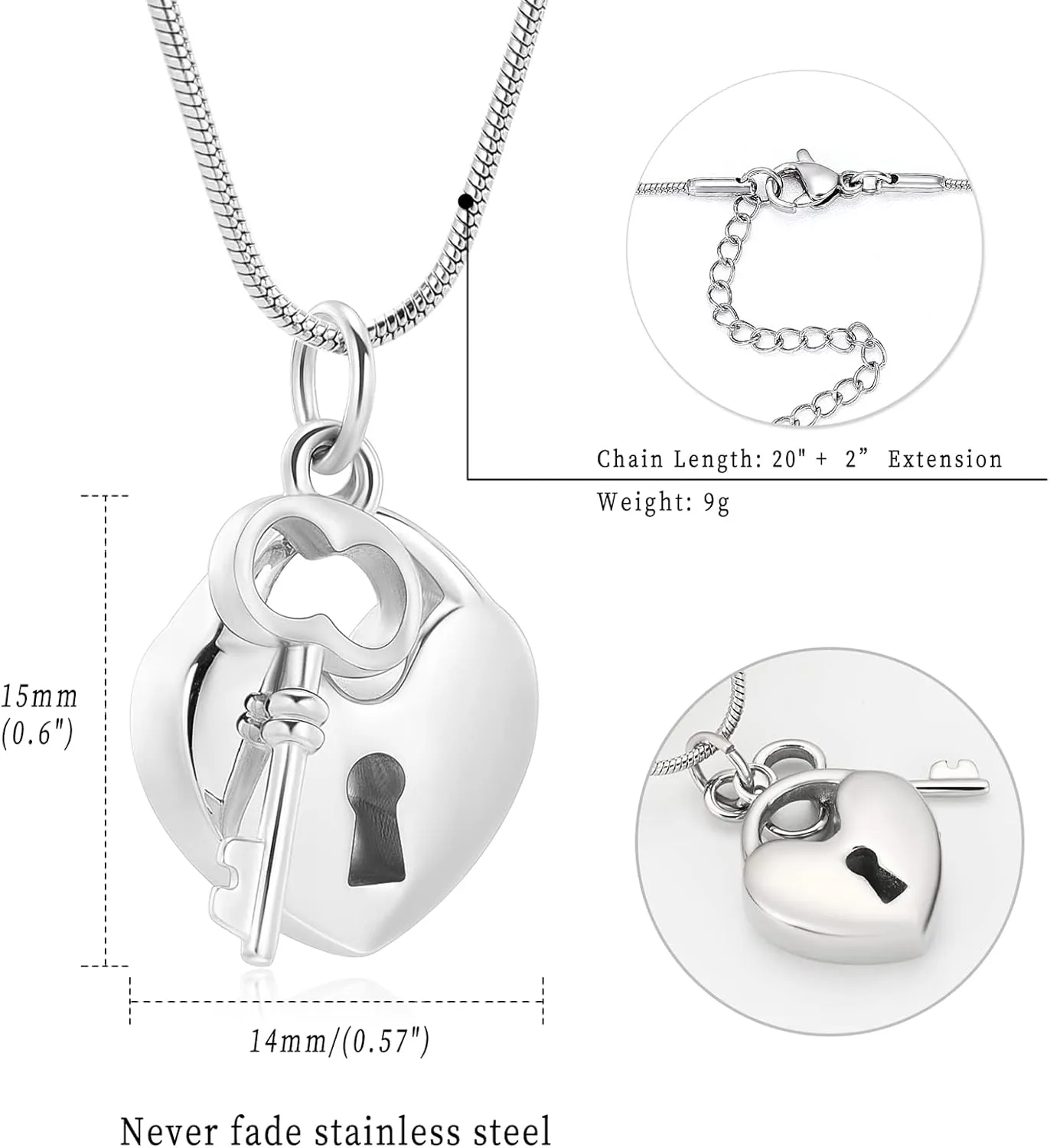 Padlock Heart Urn Necklace for Ashes Cremation Jewelry for Women Stainless Steel Key with Lock Pendant Memorial Necklaces Ash Holder for Human Pets Keepsake Jewelry for Loved Ones with Fill Tool