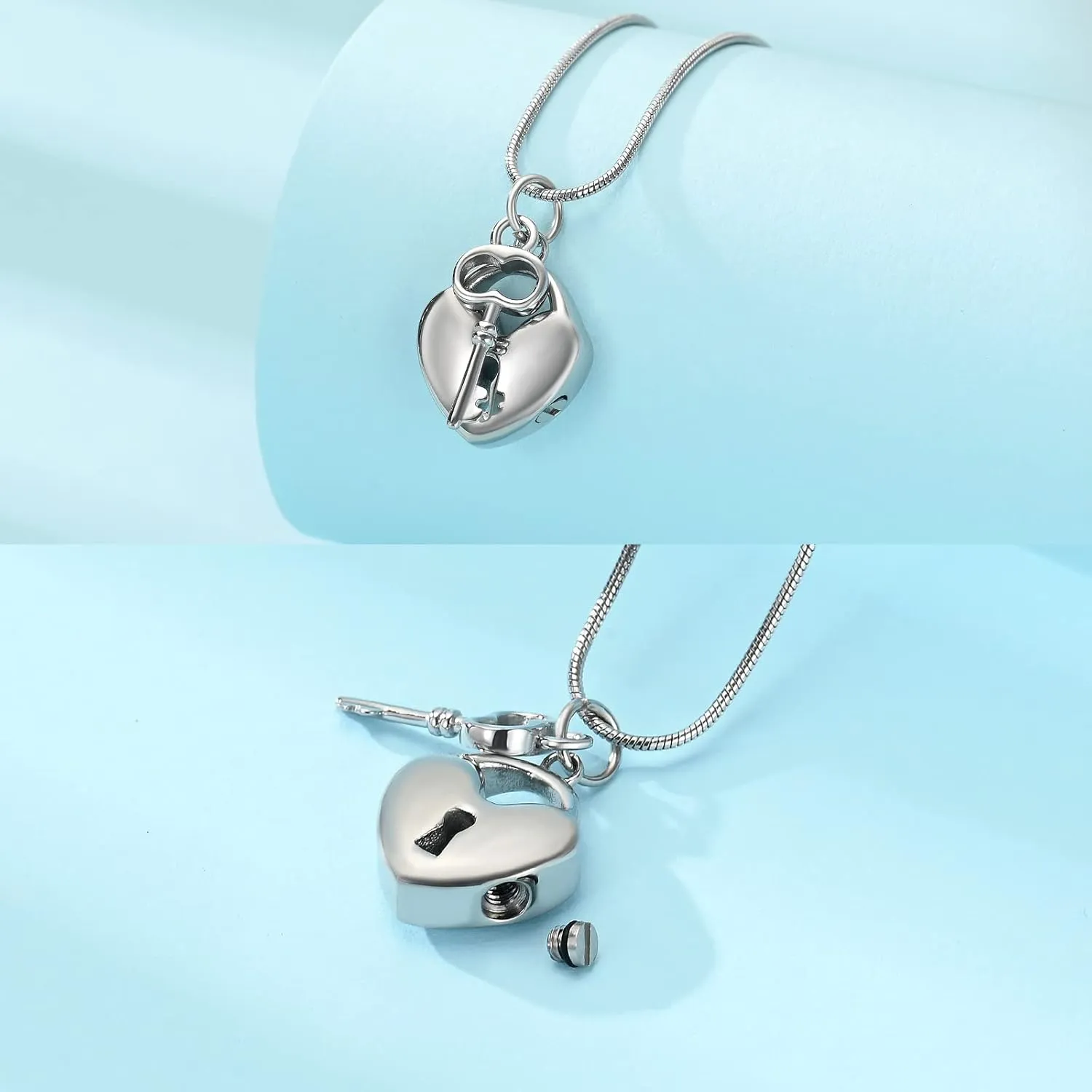 Padlock Heart Urn Necklace for Ashes Cremation Jewelry for Women Stainless Steel Key with Lock Pendant Memorial Necklaces Ash Holder for Human Pets Keepsake Jewelry for Loved Ones with Fill Tool