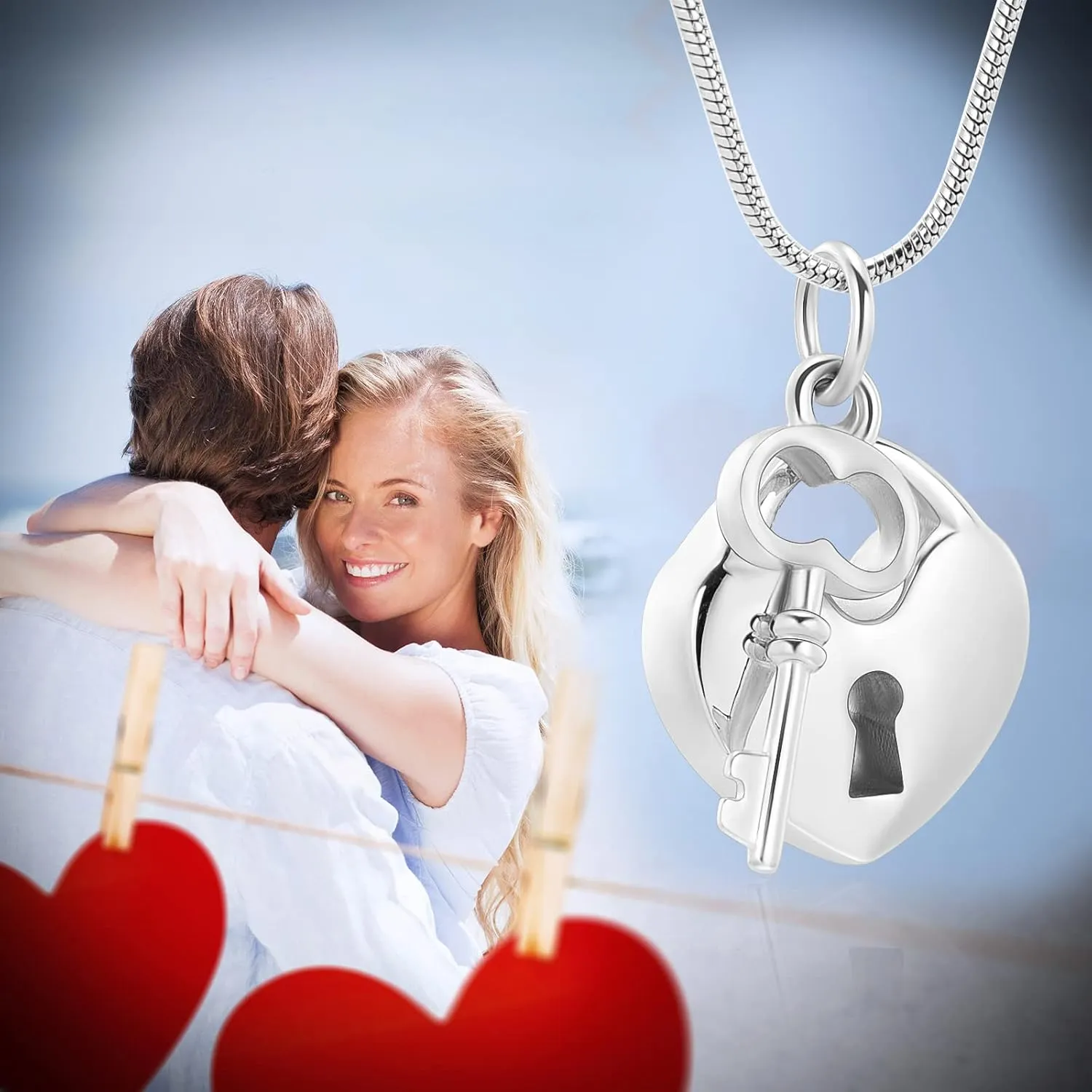 Padlock Heart Urn Necklace for Ashes Cremation Jewelry for Women Stainless Steel Key with Lock Pendant Memorial Necklaces Ash Holder for Human Pets Keepsake Jewelry for Loved Ones with Fill Tool