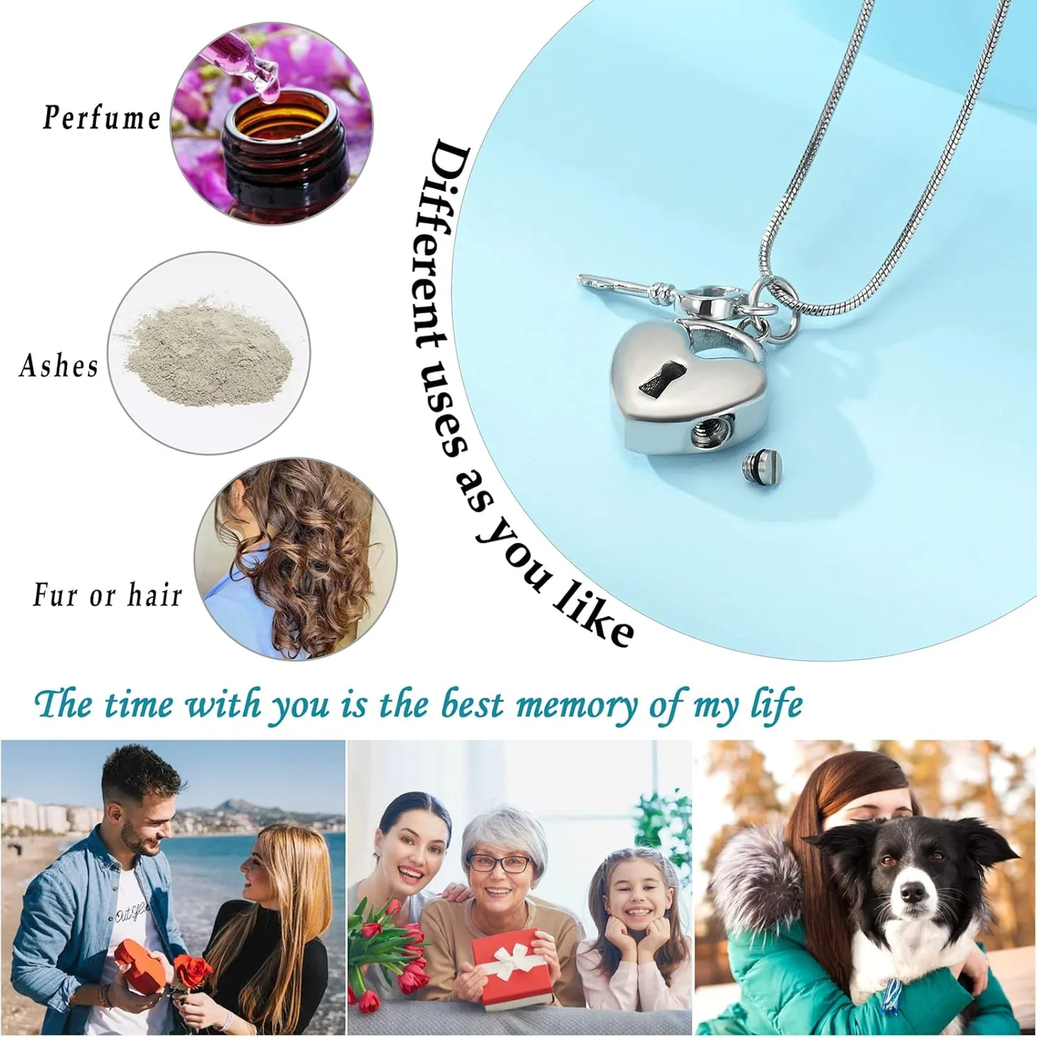 Padlock Heart Urn Necklace for Ashes Cremation Jewelry for Women Stainless Steel Key with Lock Pendant Memorial Necklaces Ash Holder for Human Pets Keepsake Jewelry for Loved Ones with Fill Tool
