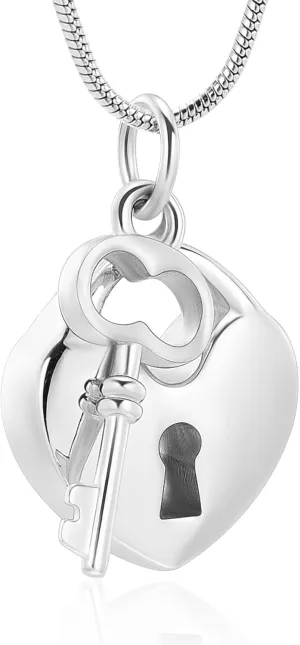 Padlock Heart Urn Necklace for Ashes Cremation Jewelry for Women Stainless Steel Key with Lock Pendant Memorial Necklaces Ash Holder for Human Pets Keepsake Jewelry for Loved Ones with Fill Tool