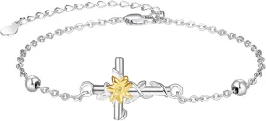 Palpitate Cross Bracelet Sunflower Bracelet 925 Stelring Silver Sunshine Sunflower Jewelry Gifts for Women Mom Mothers Adjustable