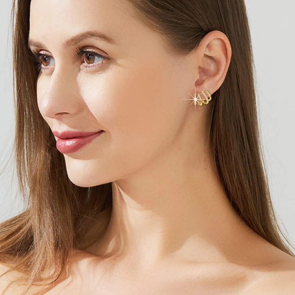 PANSHI Sterling Silver Post Earrings Silver Hoop Earrings for Women Trendy Stud Huggie Claw Earrings Cuff Hypoallergenic Jewelry Gifts