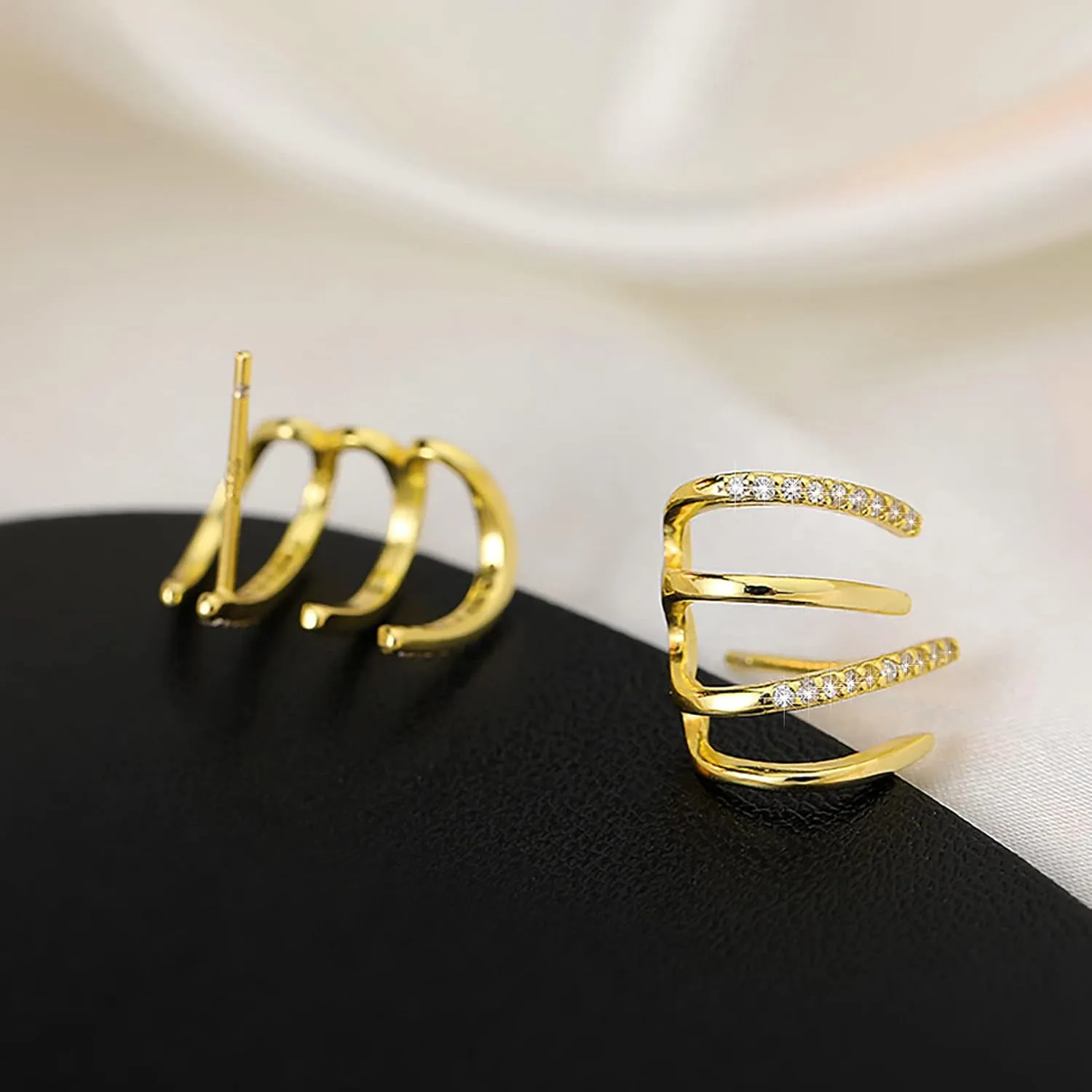 PANSHI Sterling Silver Post Earrings Silver Hoop Earrings for Women Trendy Stud Huggie Claw Earrings Cuff Hypoallergenic Jewelry Gifts