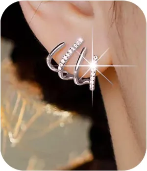 PANSHI Sterling Silver Post Earrings Silver Hoop Earrings for Women Trendy Stud Huggie Claw Earrings Cuff Hypoallergenic Jewelry Gifts