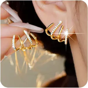 PANSHI Sterling Silver Post Earrings Silver Hoop Earrings for Women Trendy Stud Huggie Claw Earrings Cuff Hypoallergenic Jewelry Gifts