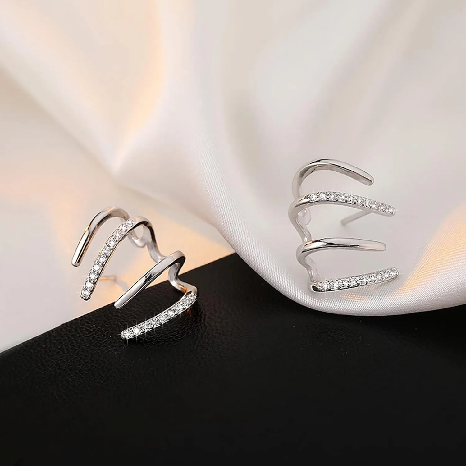 PANSHI Sterling Silver Post Earrings Silver Hoop Earrings for Women Trendy Stud Huggie Claw Earrings Cuff Hypoallergenic Jewelry Gifts