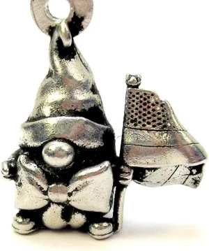 Patriotic Gnome waving his American flag charm 20" Necklace