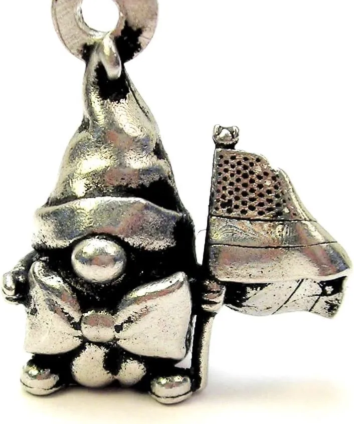 Patriotic Gnome waving his American flag charm 20" Necklace