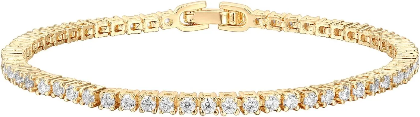 PAVOI 14K Gold Plated Cubic Zirconia Classic Tennis Bracelet | Gold Bracelets for Women | 4mm CZ, Size 6.5-7.5 Inch