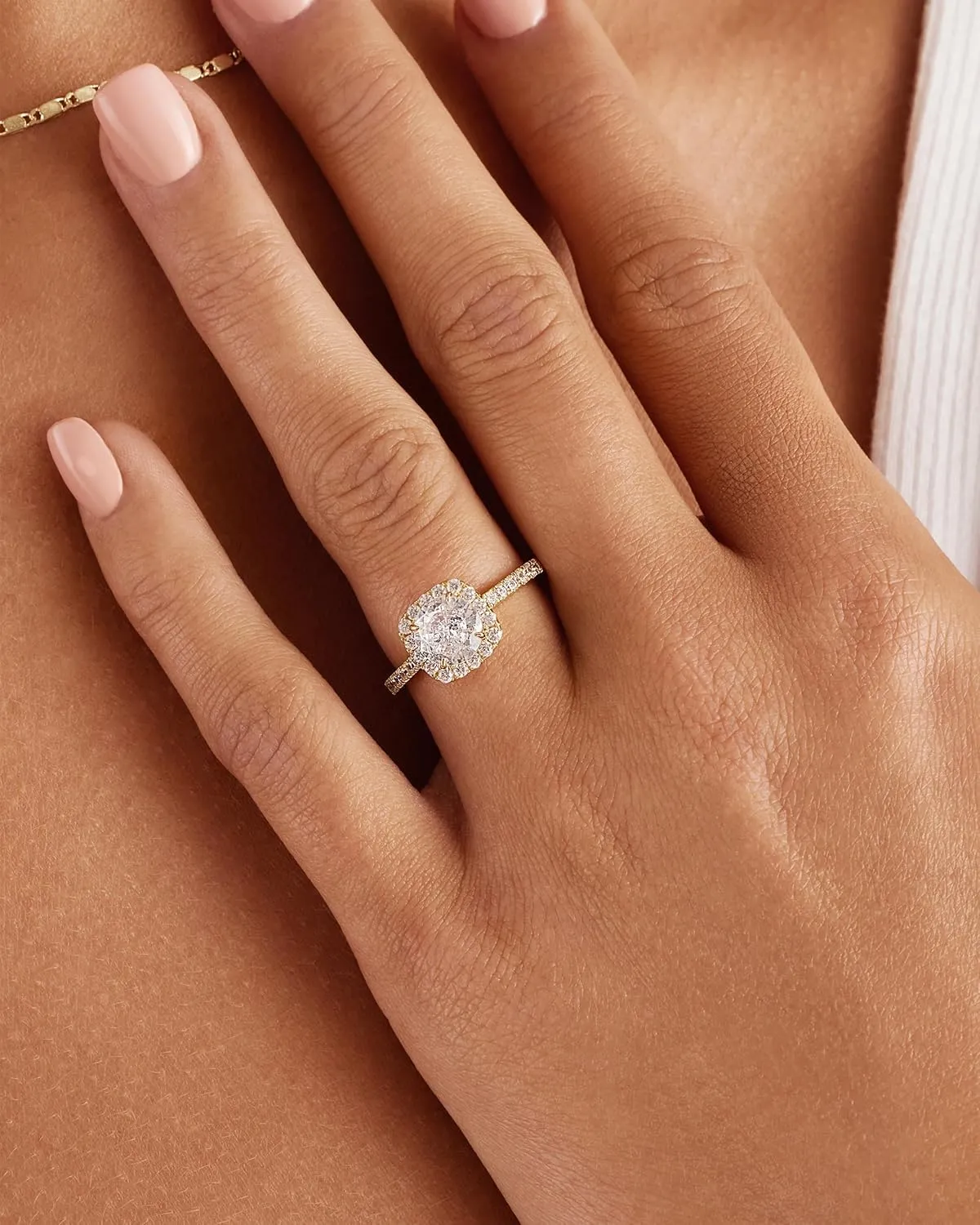 PAVOI 14K Gold Plated Square Halo Engagement Rings | Premium Cubic Zirconia Promise Eternity Ring for Women | Wedding Bands