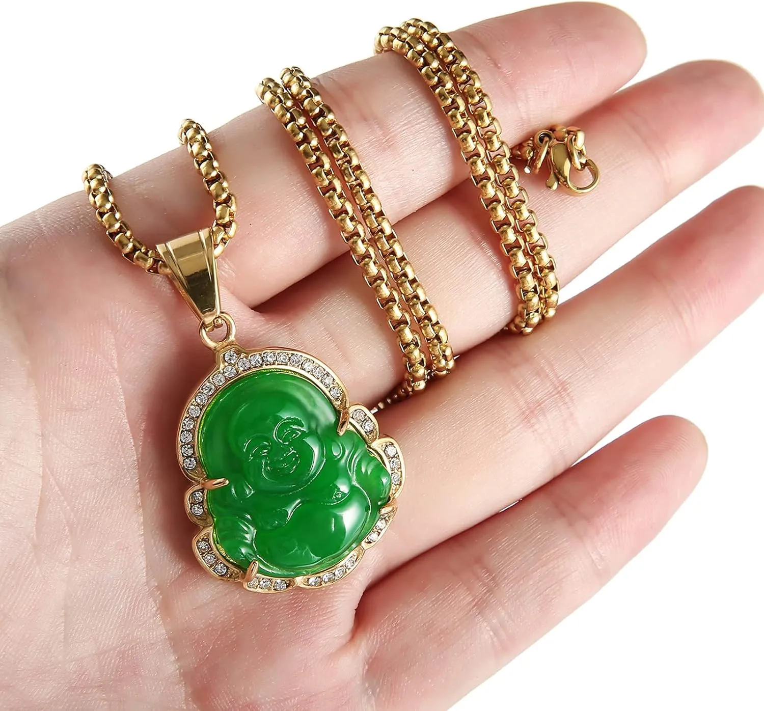 P.BLAKE Laughing Buddha Buddah Necklaces For Women Men, Ice Out Buddha Pendant For Men Women with Stainless Steel Gold Chain 24 inches
