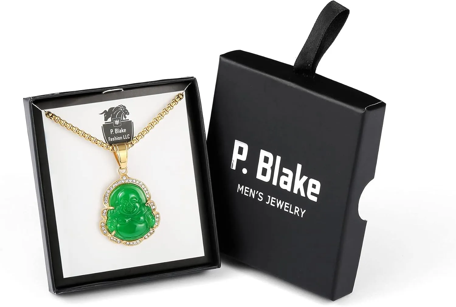 P.BLAKE Laughing Buddha Buddah Necklaces For Women Men, Ice Out Buddha Pendant For Men Women with Stainless Steel Gold Chain 24 inches
