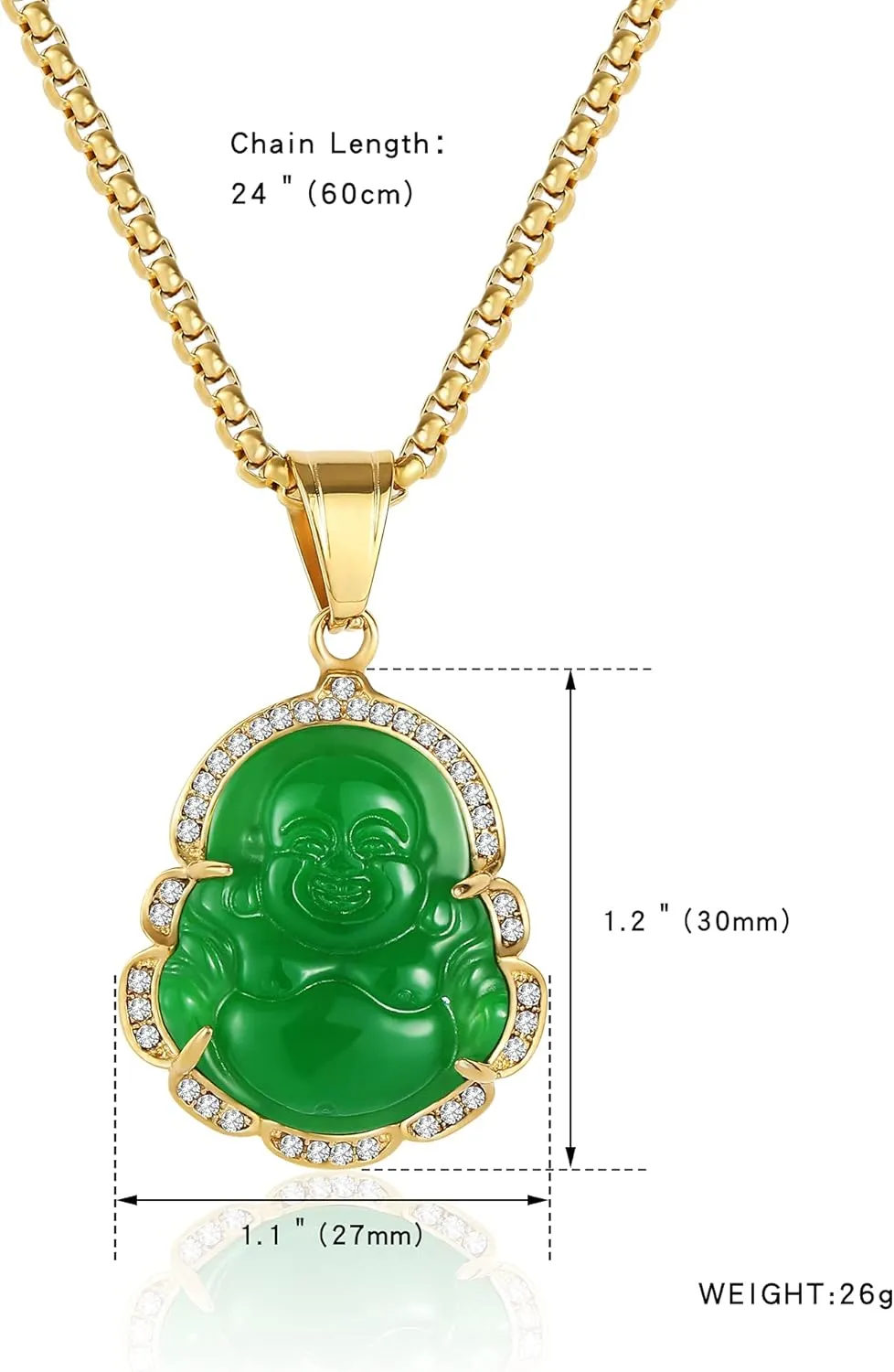 P.BLAKE Laughing Buddha Buddah Necklaces For Women Men, Ice Out Buddha Pendant For Men Women with Stainless Steel Gold Chain 24 inches