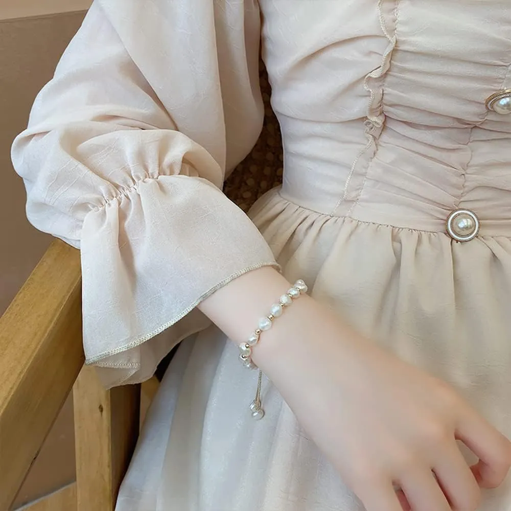 Pearl Bracelets for Women Freshwater Cultured Pearl Zircon Beads Gold Chain Slider Bracelet Bride Wedding Gifts