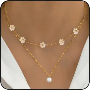 Pearl Choker Necklaces for Women Daisy Flower Necklace for Women Dainty Layered Pearl Dangle Necklace Pearl Jewelry Costume Jewelry for Women