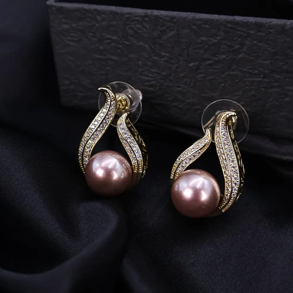 Pearl Earrings for Women, Cultured Stud Pearl Earrings Jewelry for Girls, Silver/Gold Plated Prom Jewelry Dangle Studs Cubic Zirconia Pearl Earrings for Gifts