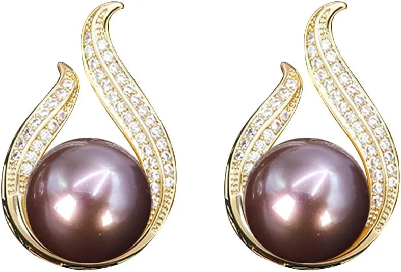 Pearl Earrings for Women, Cultured Stud Pearl Earrings Jewelry for Girls, Silver/Gold Plated Prom Jewelry Dangle Studs Cubic Zirconia Pearl Earrings for Gifts