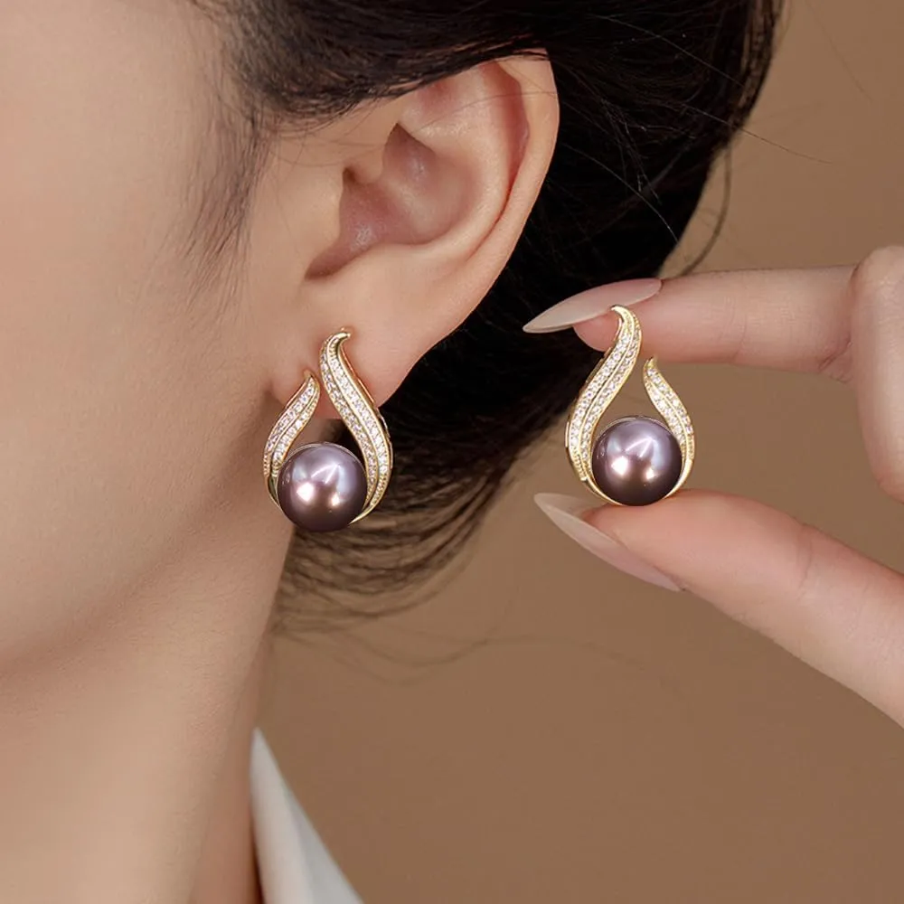 Pearl Earrings for Women, Cultured Stud Pearl Earrings Jewelry for Girls, Silver/Gold Plated Prom Jewelry Dangle Studs Cubic Zirconia Pearl Earrings for Gifts