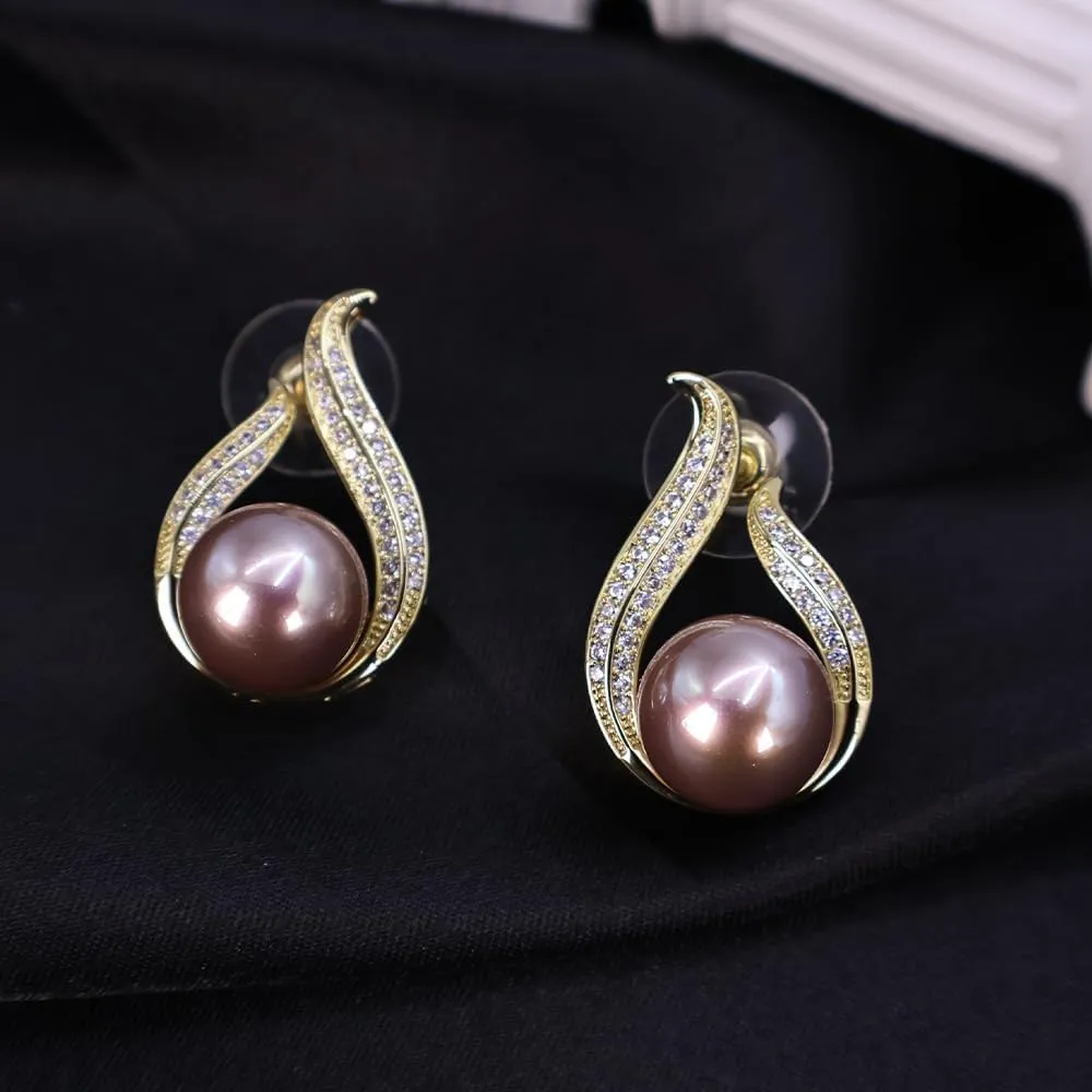 Pearl Earrings for Women, Cultured Stud Pearl Earrings Jewelry for Girls, Silver/Gold Plated Prom Jewelry Dangle Studs Cubic Zirconia Pearl Earrings for Gifts