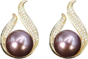 Pearl Earrings for Women, Cultured Stud Pearl Earrings Jewelry for Girls, Silver/Gold Plated Prom Jewelry Dangle Studs Cubic Zirconia Pearl Earrings for Gifts