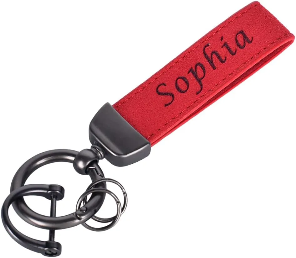 Personalized Leather Car Keychain, Custom Universal Key Chains for Key Fobs, with Anti-lost D-ring and 2 Keyrings