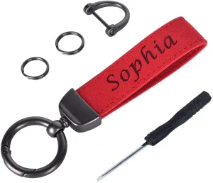 Personalized Leather Car Keychain, Custom Universal Key Chains for Key Fobs, with Anti-lost D-ring and 2 Keyrings