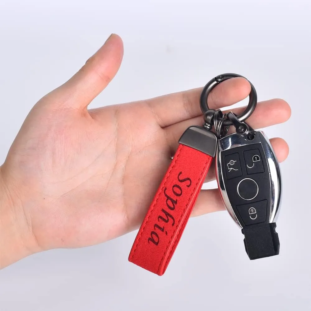 Personalized Leather Car Keychain, Custom Universal Key Chains for Key Fobs, with Anti-lost D-ring and 2 Keyrings
