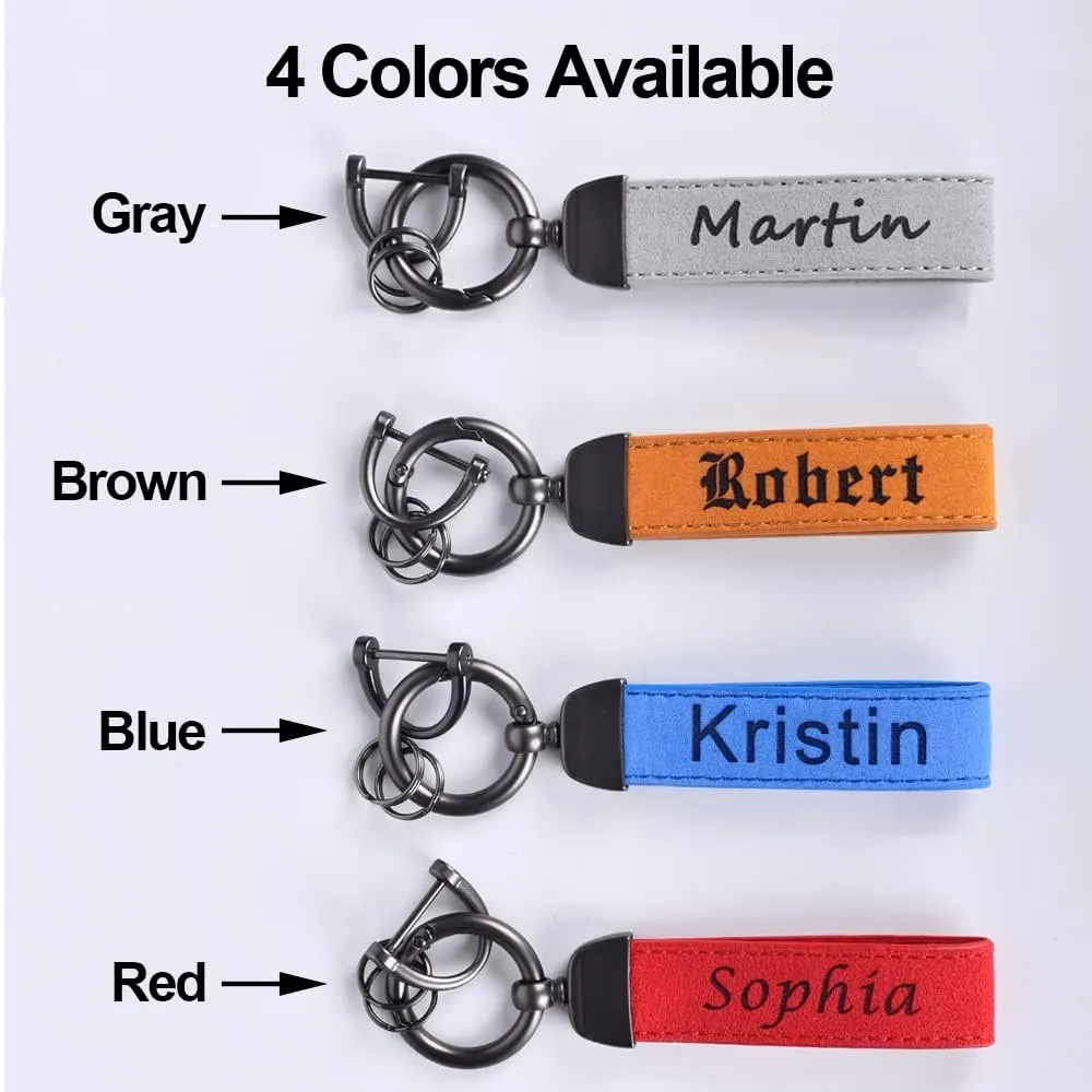 Personalized Leather Car Keychain, Custom Universal Key Chains for Key Fobs, with Anti-lost D-ring and 2 Keyrings