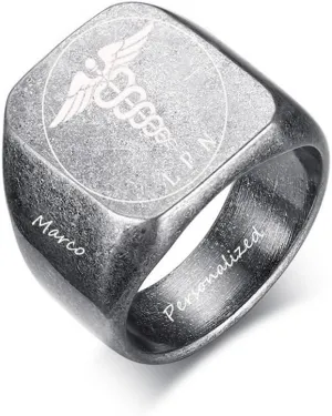 Personalized Medical LPN Rings for Men,Custom Name Date Engraved Medical Symbol RN LPN Rings Signet Band Custom Caduceus Nurse Ring Graduation Gifts for Nurse Doctor Medical Staff