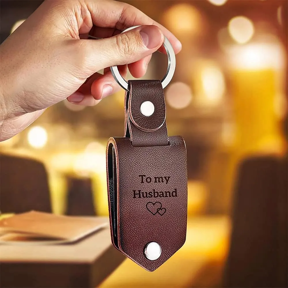Personalized Photo/Text Leather Keychain for Men Womens Custom Picture Key Chains Memorial Gifts for Family Lover