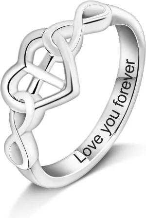 Personalized Rings with Engraved Text Christian Cross Heart Inspirational Faith Infinity Heart Sister Love Knot Ring Gift for Women Teen Siblings