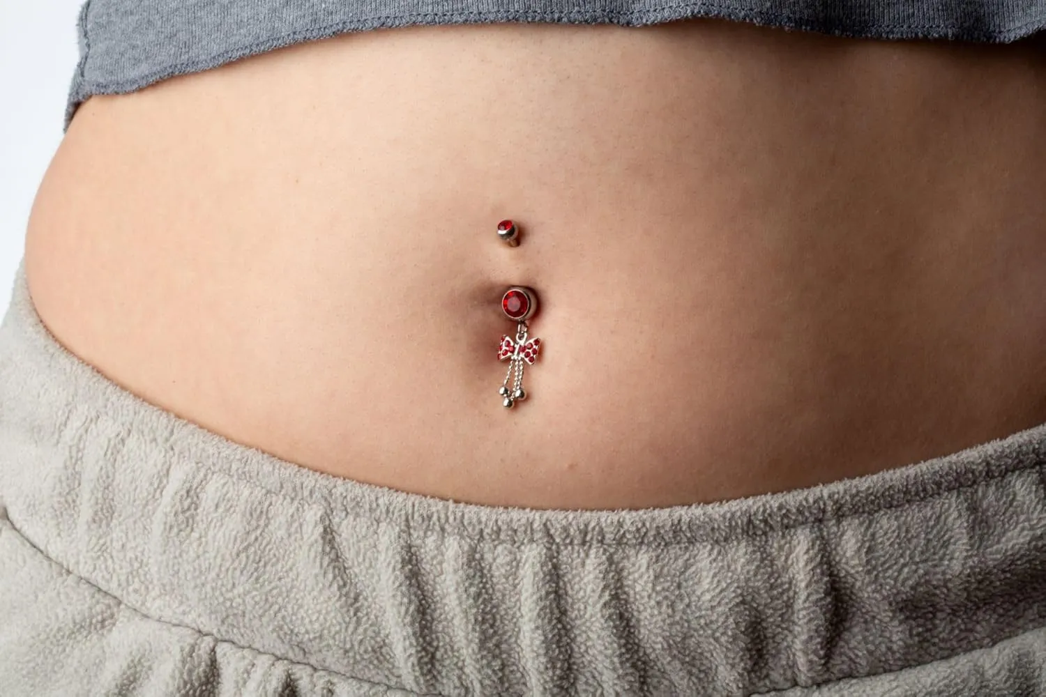 Pierced Owl 14GA Stainless Steel CZ Crystal Bow with Dangling Chains Belly Button Ring