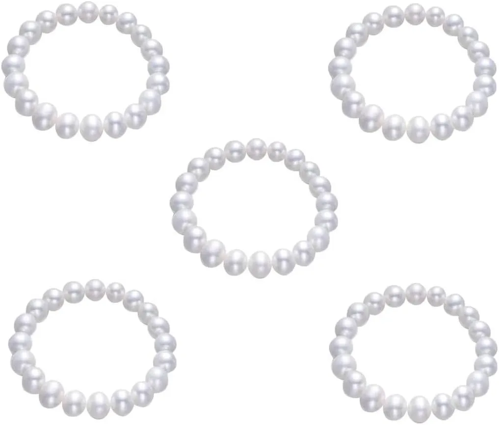 Pingyongchang Elastic Pearl Bracelet Stackable Stretch Bracelet Wedding Accessories Bridesmaid Bracelet 8MM Faux Pearl Bracelet Bridal Party Prom Beaded Bracelet