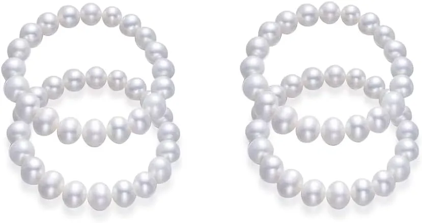 Pingyongchang Elastic Pearl Bracelet Stackable Stretch Bracelet Wedding Accessories Bridesmaid Bracelet 8MM Faux Pearl Bracelet Bridal Party Prom Beaded Bracelet