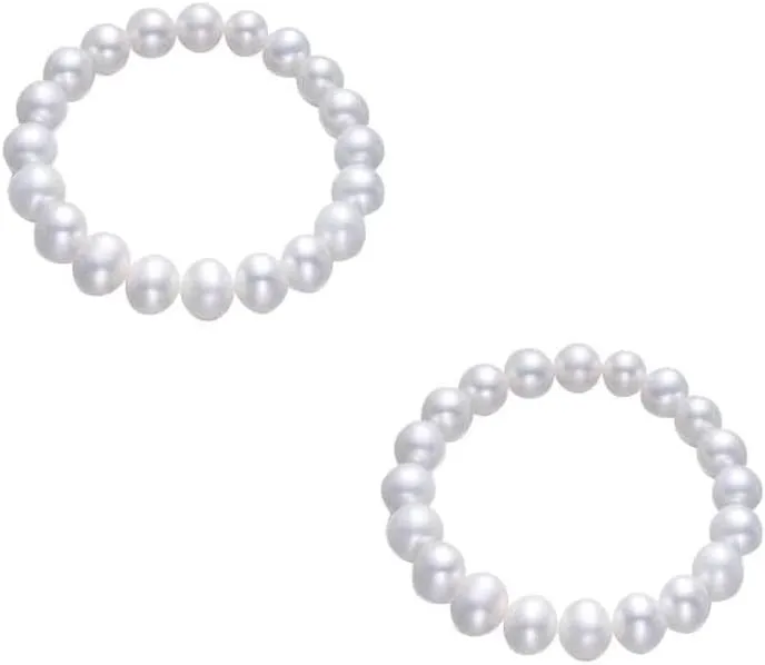 Pingyongchang Elastic Pearl Bracelet Stackable Stretch Bracelet Wedding Accessories Bridesmaid Bracelet 8MM Faux Pearl Bracelet Bridal Party Prom Beaded Bracelet