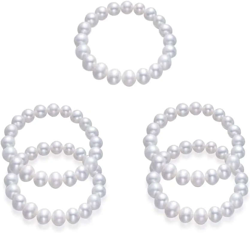 Pingyongchang Elastic Pearl Bracelet Stackable Stretch Bracelet Wedding Accessories Bridesmaid Bracelet 8MM Faux Pearl Bracelet Bridal Party Prom Beaded Bracelet