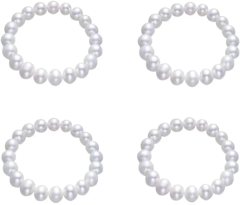 Pingyongchang Elastic Pearl Bracelet Stackable Stretch Bracelet Wedding Accessories Bridesmaid Bracelet 8MM Faux Pearl Bracelet Bridal Party Prom Beaded Bracelet
