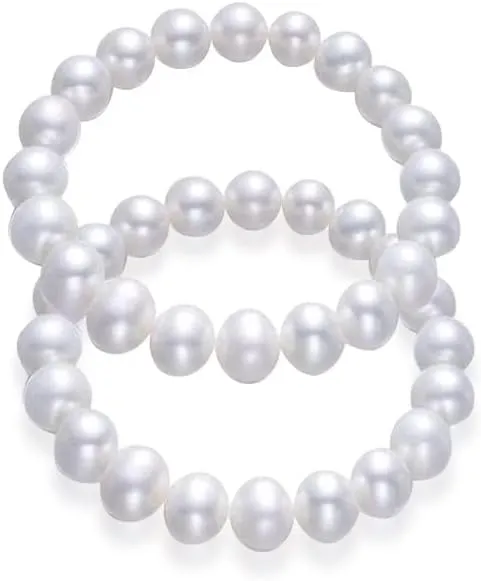 Pingyongchang Elastic Pearl Bracelet Stackable Stretch Bracelet Wedding Accessories Bridesmaid Bracelet 8MM Faux Pearl Bracelet Bridal Party Prom Beaded Bracelet