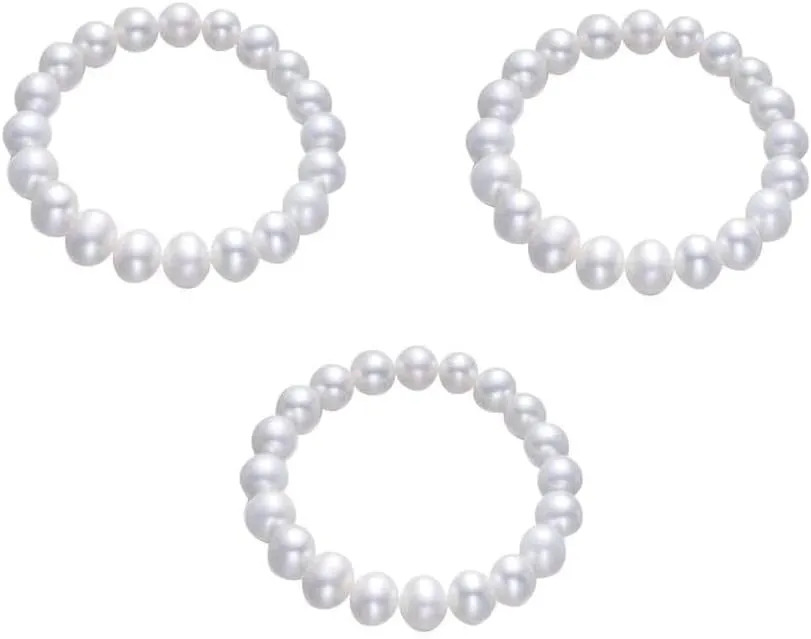Pingyongchang Elastic Pearl Bracelet Stackable Stretch Bracelet Wedding Accessories Bridesmaid Bracelet 8MM Faux Pearl Bracelet Bridal Party Prom Beaded Bracelet