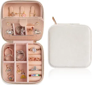Plush Velvet Jewelry Box with Mirror, Portable Jewelry Holder Organizer Box for Rings, Earrings, Necklaces, Bracelets - Ideal Gifts for Women, Girls
