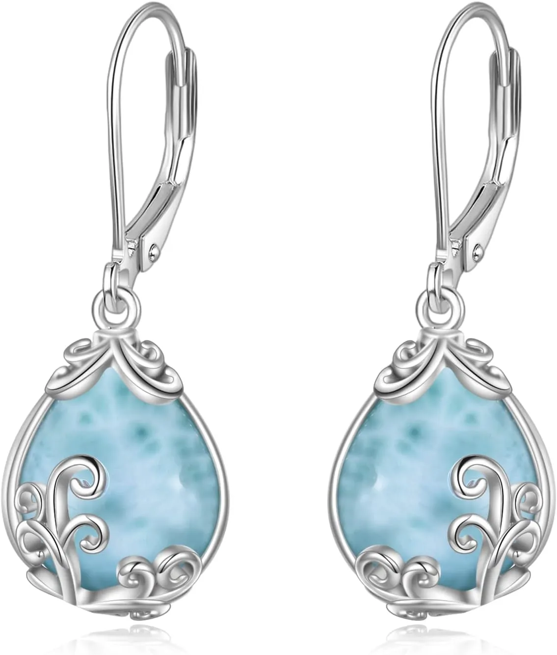 POPLYKE Celtic Filigree Teardrop Drop Dangle Earrings Sterling Silver Leverback Earrings Jewelry for Women