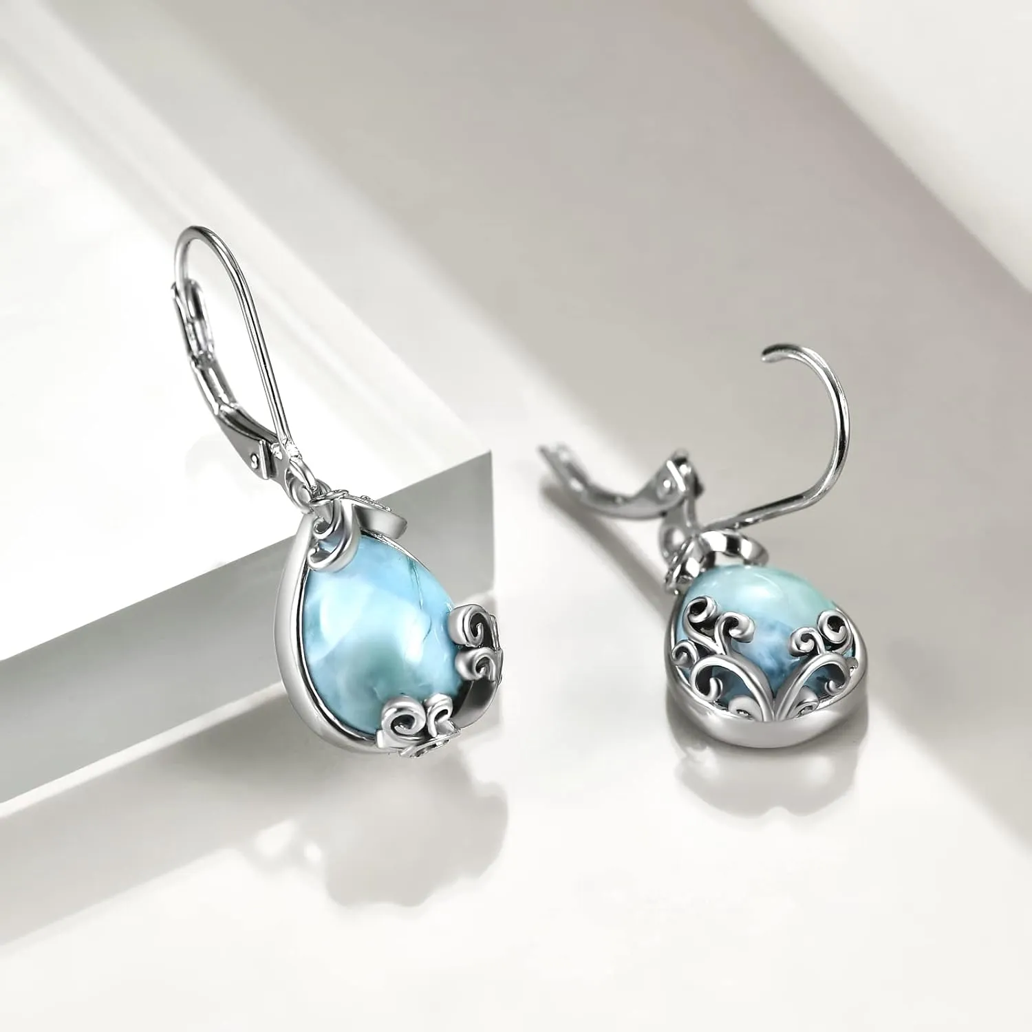 POPLYKE Celtic Filigree Teardrop Drop Dangle Earrings Sterling Silver Leverback Earrings Jewelry for Women