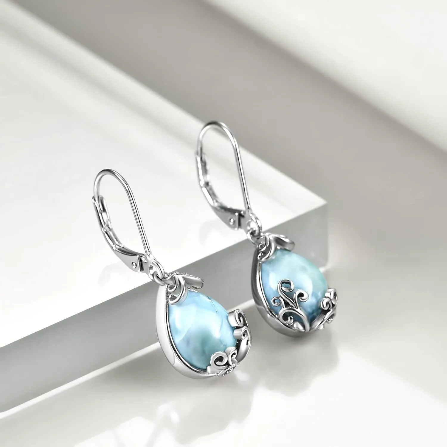 POPLYKE Celtic Filigree Teardrop Drop Dangle Earrings Sterling Silver Leverback Earrings Jewelry for Women