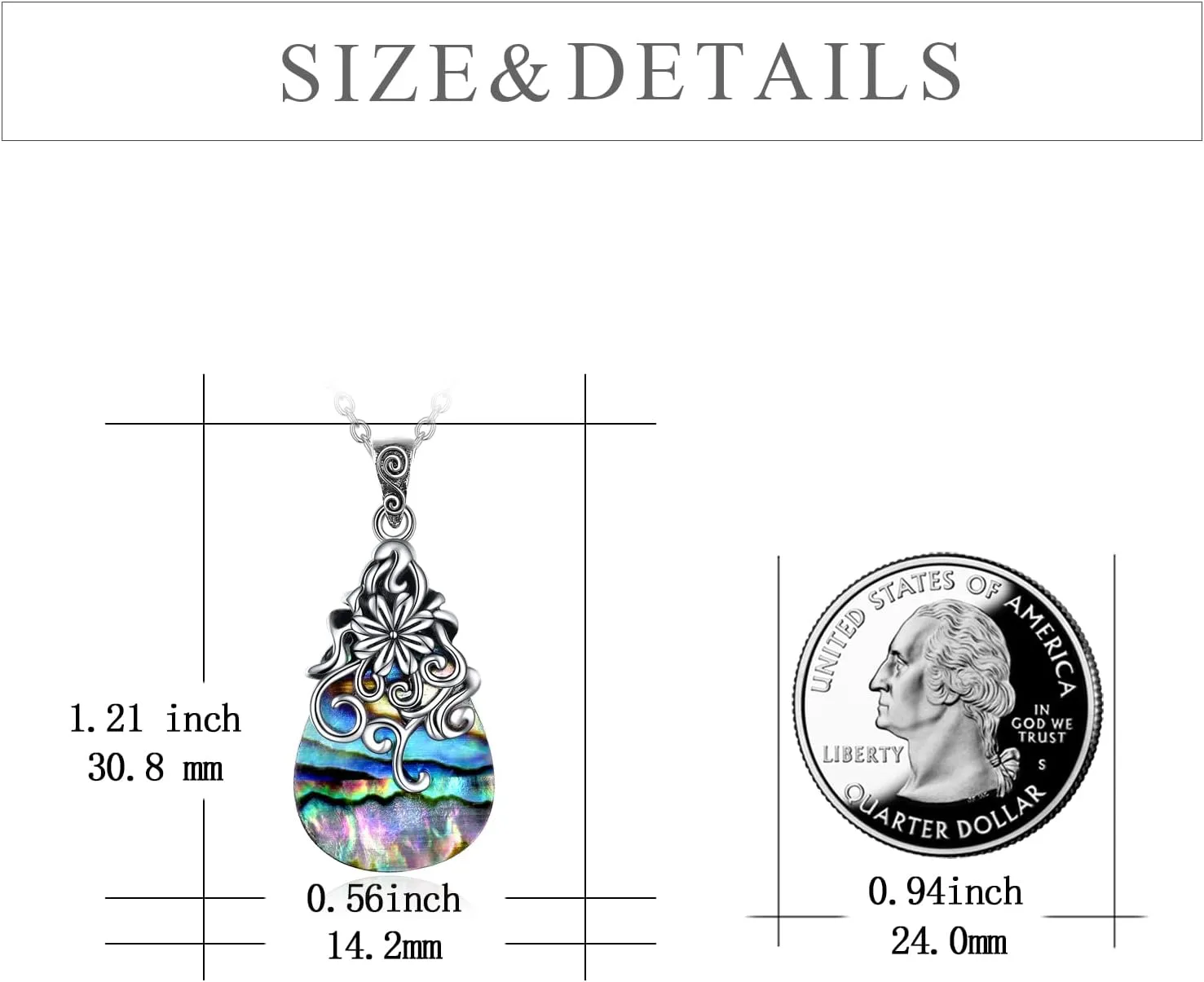 POPLYKE Sterling Silver Moonstone/Abalone Shell/Turquoise Filigree Teardrop Necklace Jewelry for Women