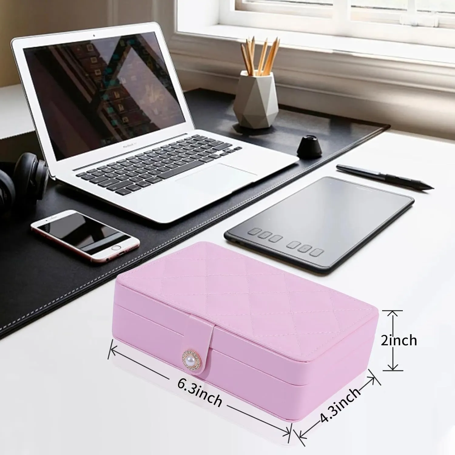 Portable Jewelry Box, 2 Layer Small Travel Jewelry Box for Women and Girls, Mini Leather Jewelry Organizer for Necklaces, Bracelet, Earrings and Rings Gift for Her (pink)