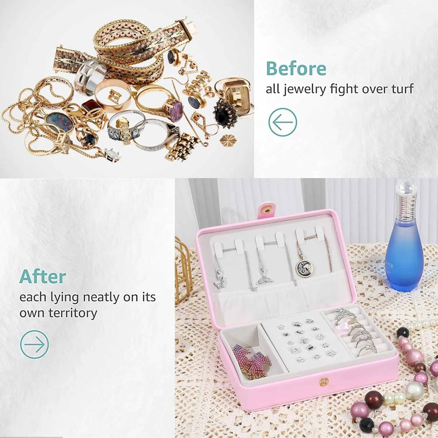 Portable Jewelry Box, 2 Layer Small Travel Jewelry Box for Women and Girls, Mini Leather Jewelry Organizer for Necklaces, Bracelet, Earrings and Rings Gift for Her (pink)