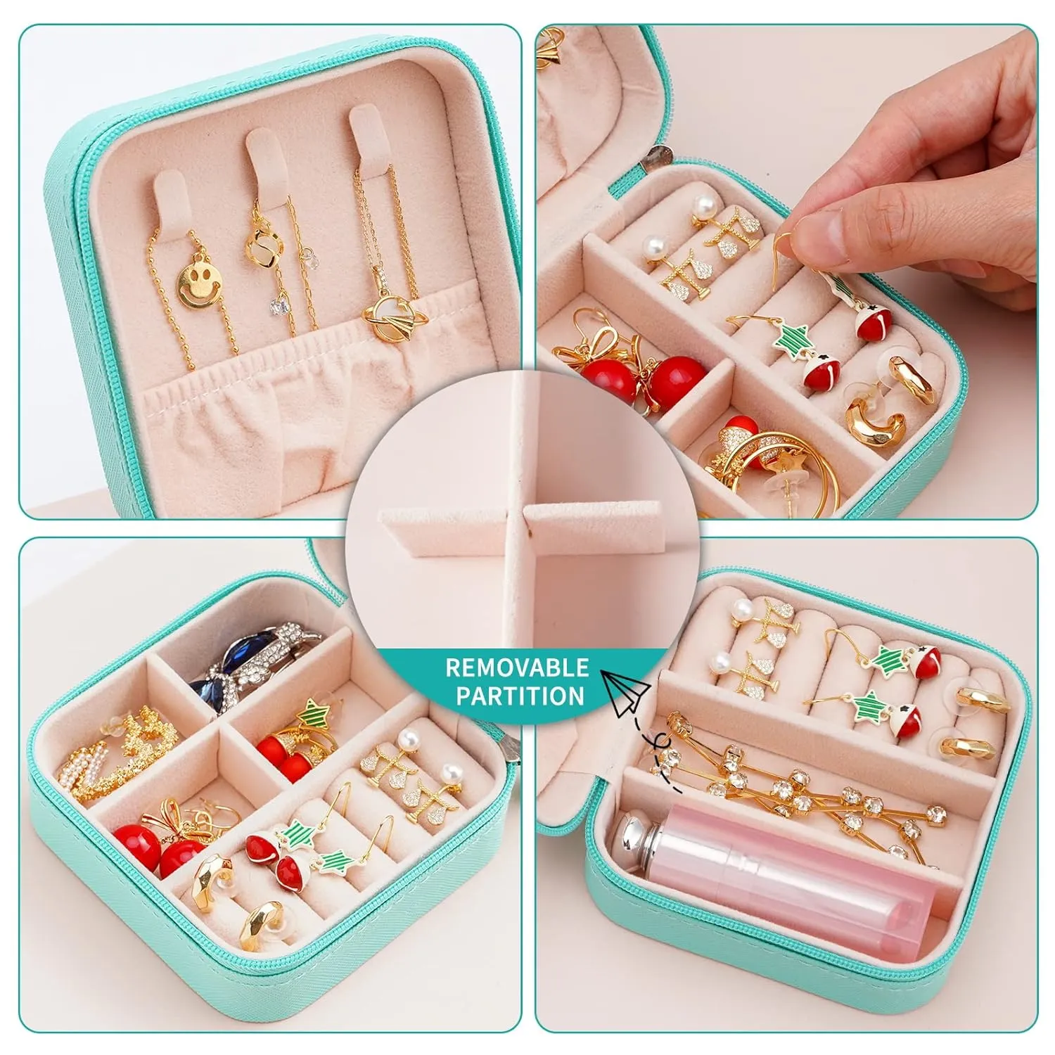 Portable Travel Mini Jewelry Box Leather Jewellery Ring Organizer Case Storage Gift Box Girls Women (blue).